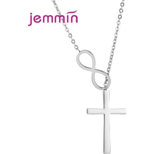 Hip Hop Small Cross Number 8 Long Pendant Necklace For Women 925 Sterling Silver Link Chain Choker Necklace Collar Jewelry Party