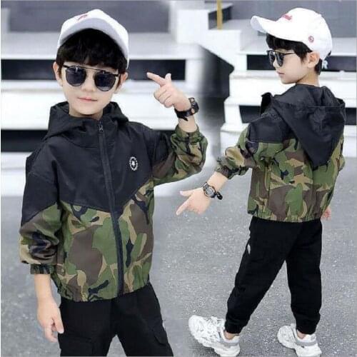 Spring Kids Clothes Children Outwear Jackets New Fashion Printing Camouflage Color Zipper Boys Hooded Jackets For Kids Coats
