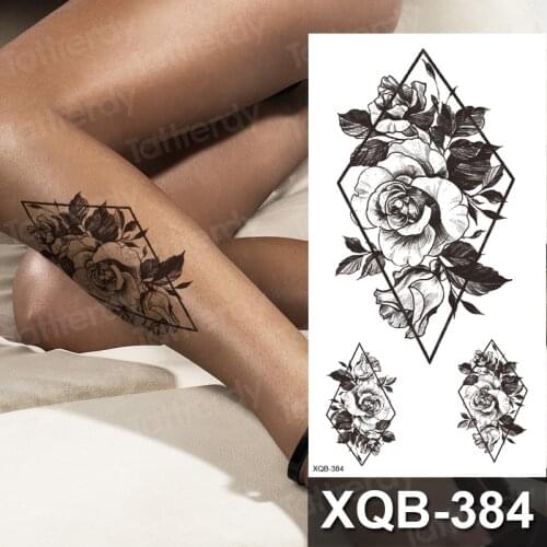Waterproof temporary tattoo women Geometric Black tattoo sticker flower rose peony tiger owl tatoo fake water transfer men
