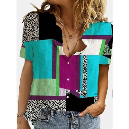 Women Blouse Shirt Autumn New Long Sleeve Casual Office Shirts Retro Print Cotton Linen Tops Clothing