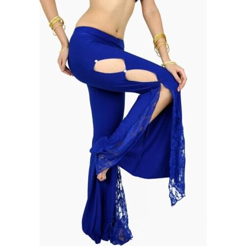Tribal Belly Dance Pants Side Slit Lace Trousers With Rhinestones Bellydance Pants Practice Yoga Pant For Women