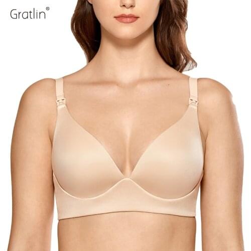 Gratlin Womens Wire Free Lightly Padded Soft Maternity Nursing Bra Plunge Underwear for Pregnant