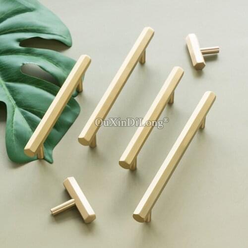 1PCS 1.8"-15" Solid Brass Gold Hexagon Knobs T Bar Cabinet Pull for Kitchen Longer Dresser Furniture Handles GF488