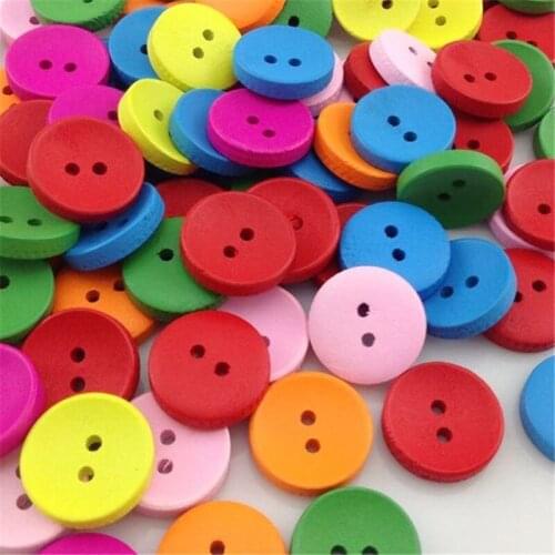 New 100pcs Colorful Wooden buttons 2Holes Sewing Crafts Accessories 15 mm WB189