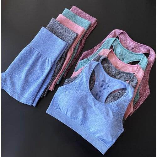 2pcs Women Seamless Yoga Sets Fitness Sports Suits Gym Clothes Breathable Bra Running Leggings Hot 2 Pcs/Set Workout Set Shorts