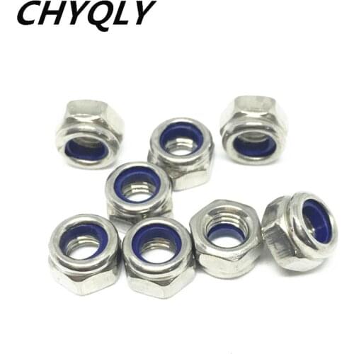 50pcs M2 M2.5 M3 M4 M5 M6 M8-M20 Metric Thread 304 Stainless Steel Hex Head Nuts Nylon Self-locking Nuts Nylon Lock Nuts