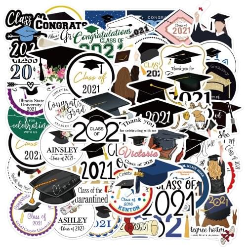 50pcs Graduation Commemorative Stickers For Luggage Skateboard Guitar Laptop Water Bottle Car Decals Kids Gifts Toys