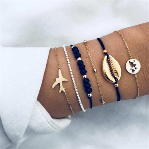 6 PCS Bohemia aircraft shell Dolphin Bracelets Set For Woman trendy Beads Bracelet Bangles Adjustable Girls Jewelry Gifts