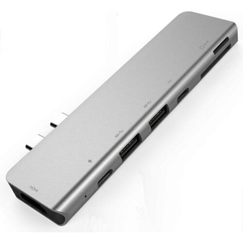 7 in 1 Daul USB 3.1 Type C HUB + 4K HDMI 60hz + Type C PD Charging Adapter + SD/TF Card Reader USB 3.0 Hub for MacBook Pro