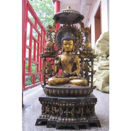 Bi002208 35"Huge Tibet Buddhism Temple Bronze gilt Tathagata Sakyamuni Buddha statue