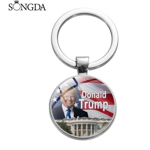 Famous America President Washington Trump 2020 Keychain For Women USA President Art Glass Dome Keychains Jewelry