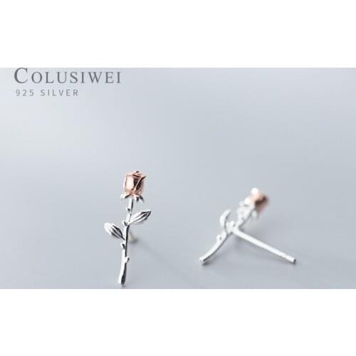 Colusiwei 925 Sterling Silver Romantic Rose Flower Stud Earrings for Women Fashion Valentines Day Gift Sterling Silver Jewelry