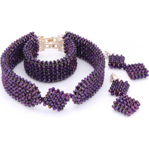 Dudo JEWELRY Fashion Black & Purple Jewelry Sets African Jewellery Bridal Bracelet Earrings Choker Necklace Set Free Shipping