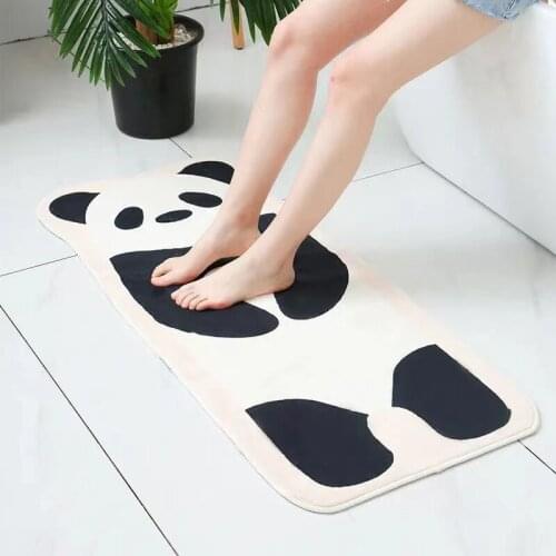Bedroom Living Room Door Mat Floor Carpet Long Strip Household Bedside Cartoon Panda Fleece Anti-slip Kitchen Mat Bathroom Rug
