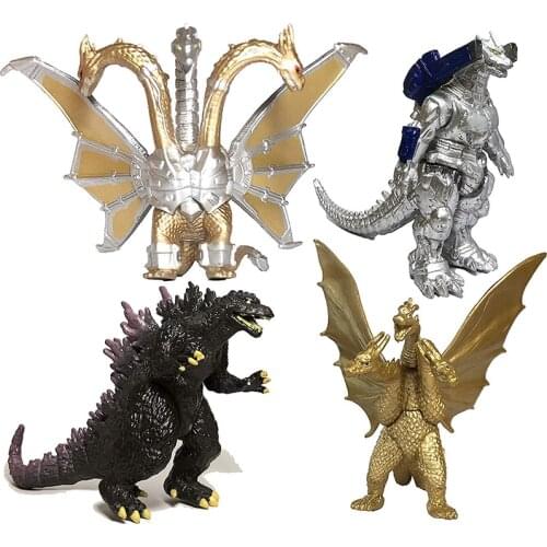 Godzilla VS King Kong Action Figure Toys Movable Joint Burning Heisei Mecha Ghidorah 4 Pack Set Mini Dinosaur Monster Kids Gift