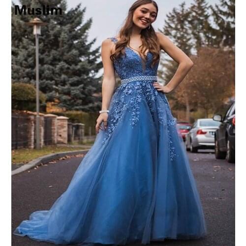 Elegant Navy Blue Lace Prom Dress With Beaded Sexy V Neck Long Tulle Evening Dresses 2021 Floor Length Special Occasion Gown