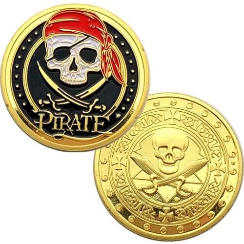 French Pirates of The Caribbean Skull Gold Plated Medal 32mm Gold Plated Coin Pirate Ship Coin Collectible Coin Gift