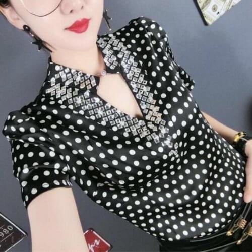 Short sleeve polka Dot T Shirt Women v-Neck Tee Shirt Top plus size 3XL