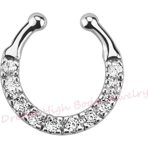 Non Piercing Fake Nose Ring Stud Hoop Septum Crystal Zircon Clear Indian Clip On Nose Ring Body Piercing Jewelry For Women Girl