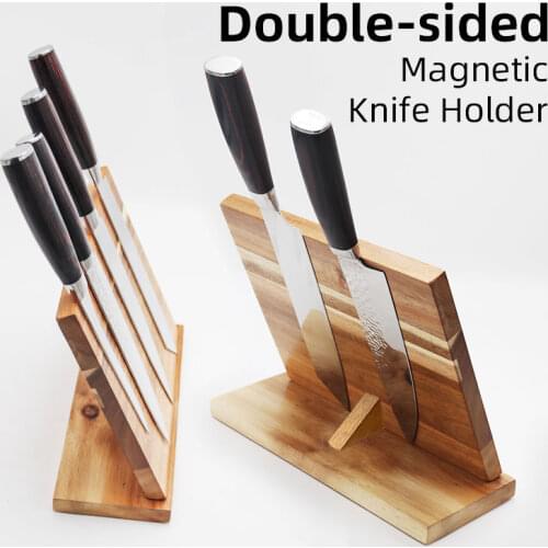 Magnetic Knife Block Natural Wood Knife Organizer Block Oblique Knife Dock Kitchen Scissor Holder Strongly Magnetic