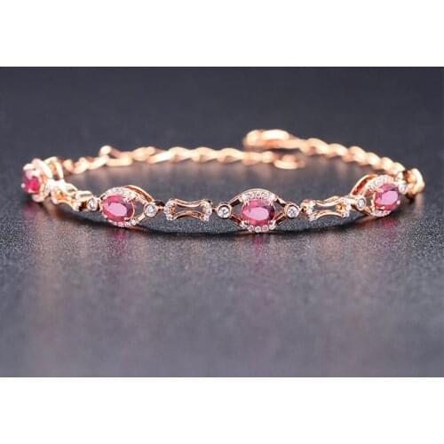 Fashion Elegant Full Rhinestone Rose Gold Red Crystal Womens Chain Bracelet