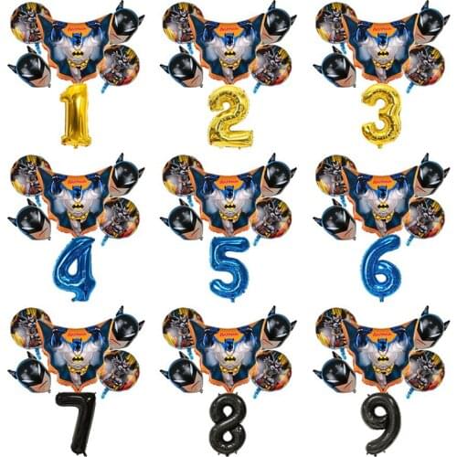6 pcs Cartoons Batman Aluminum film balloon set boy Birthday number number balloons Children party decoration Baby shower Globos