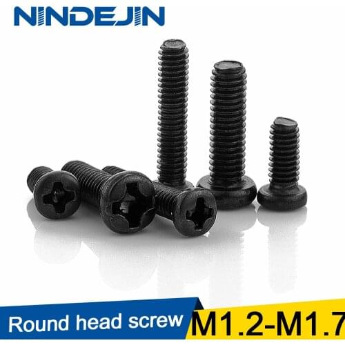 NINDEJIN 55pcs Cross Recessed Pan Head Screw M1.2 M1.4 M1.6 M1.7 M2 M2.5 M3 M4 Carbon Steel Black Phillips Machine Screw GB818