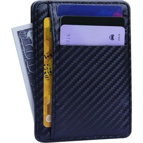 2019 New Fashion Pu Leather Carbon Fiber Wallet Mini Slim Wallets Business Men Credit Card ID Holder with RFID Anti-chief Purse