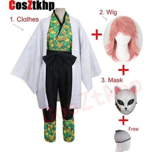 2021 New Anime Demon Slayer Full Set Cosplay Costume Kimetsu no Yaiba Kamado Tanjirou Sabito Halloween Carnival Funny Costume