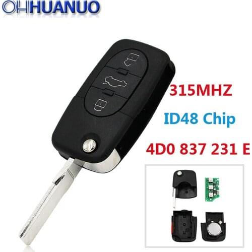 New Modified Folding Remote Key 3+1 Button For Audi 315Mhz With ID48 Chip 4D0 837 231 E