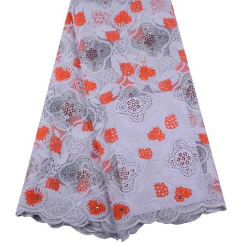Orange African Milk Silk Lace Fabric 2019 High Quality Embroidery French Net Lace Fabric With Stones For Wedding Dress S1471