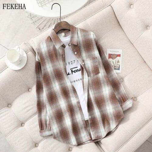 Autumn Plaid Shirts Women Blouses Long Sleeve Lady Tops Loose Female Clothes Casual Outwear New Arrivals