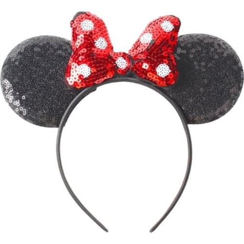 Disney Headband Girls Ears Hairband New Summer Kids Women Sequin Bow Headdress Minnie Headbands DIY Ears Hair-Accessories