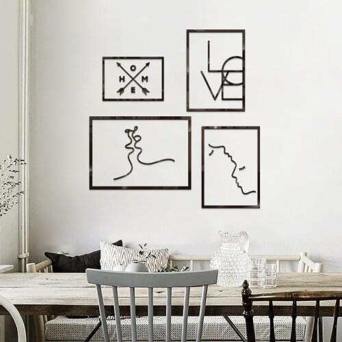 Nordic style simple Love and home line frame 3D sticker Ins acrylic living room bedroom decoration DIY restaurant wall sticker