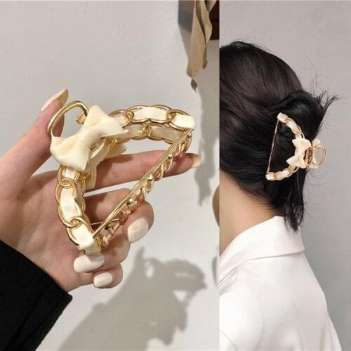 Romantic Cute Beige Fabric Bowknot Bow Metal Hair Claws for Women Girls Kids Barrette Hairpin Hair Clips 2021 New Arrival Trend