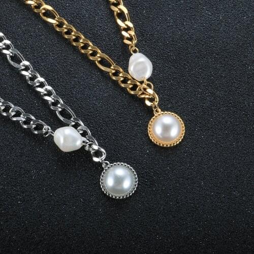 Luxury Freshwater Pearl Pendant Link Chain Necklace For Women Men Fashion Stainless Steel Elegant Sweater Clavicle Chain Jewelry