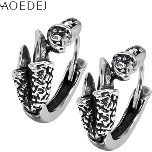 AOEDEJ 2 Colors Dragon Claw Clear Crystal Hoop Earrings Stainless Steel Men Earing Round Punk Huggie Hoop Earrings Biker Brinco
