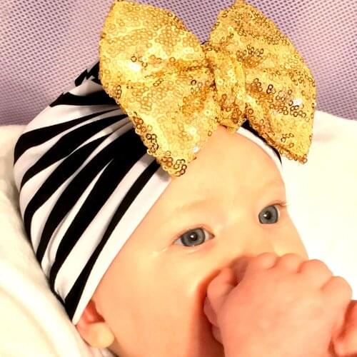 Newborn Sparkling Bow Hat Cotton Stripe Printed BeBe Turban Knotted Cap Warm Bowknot Beanie Infant Baby Indian Knot Headwrap