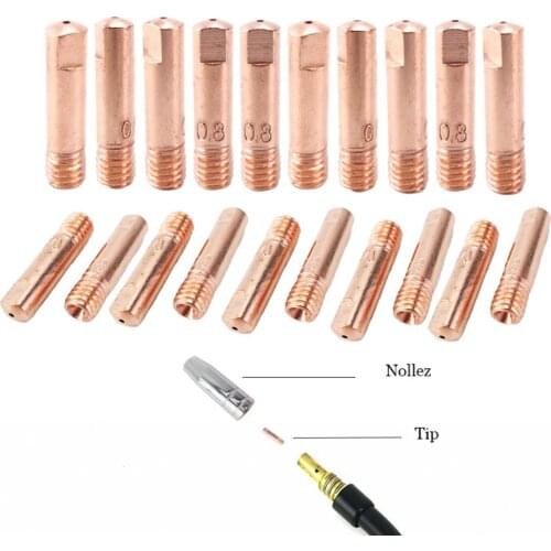 20Pcs 15AK Copper Wire Welding Nozzle 0.8/1/1.2mm Conductive Tip Gas Diffuser Connector Holder Welding Torch Machine Accessory