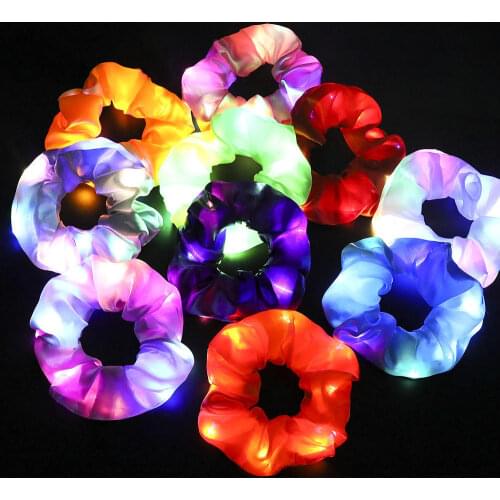 LED Luminous Scrunchies Hairband Ponytail Holder Headwear Elastic Hair Bands Solid Color Hair Accessories Ties For Women Girls