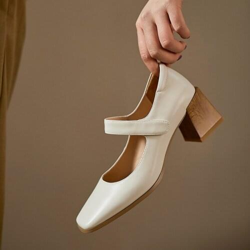 ROYESIC,European and American style, retro, high heel, thick heel, Mary Jane, natural sheepskin, handmade womens shoes