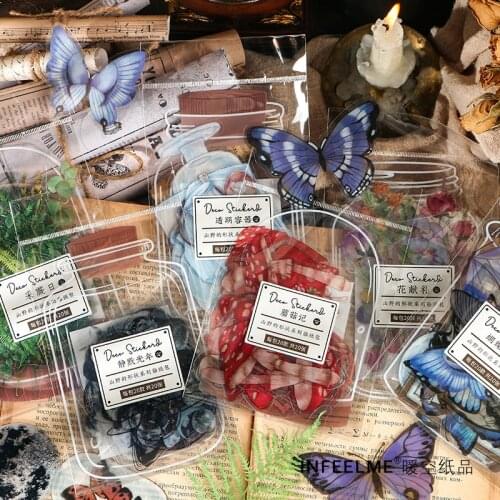 Vintage Mushroom Butterfly Series Decorative PET Stickers Scrapbooking Transparent Stick Label Diary Stationery Album Stickers