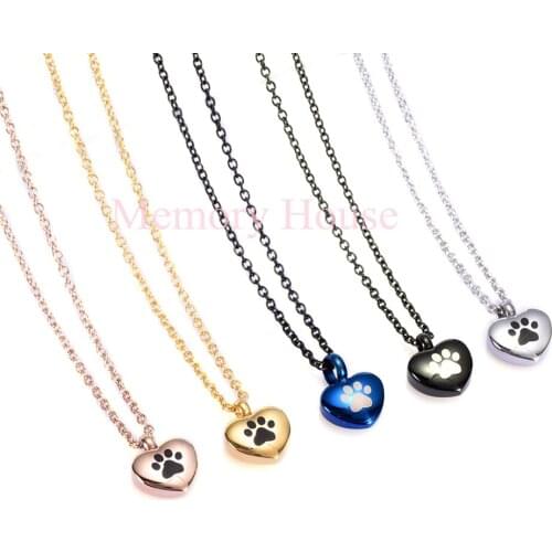JJ001 Pet remembrance jewelry - Dog/Cat Paw print In My Heart Stainless Steel Cremation Urn Necklace Hold Ashes Memorial Charm
