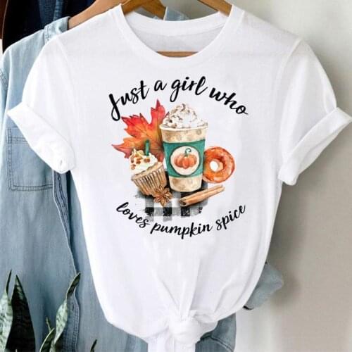 Female Tee Women Coffee Spice Halloween Thanksgiving Pumpkin Autumn 90s Fall Graphic Clothes Tshirt Top Print Kawaii T-Shirt