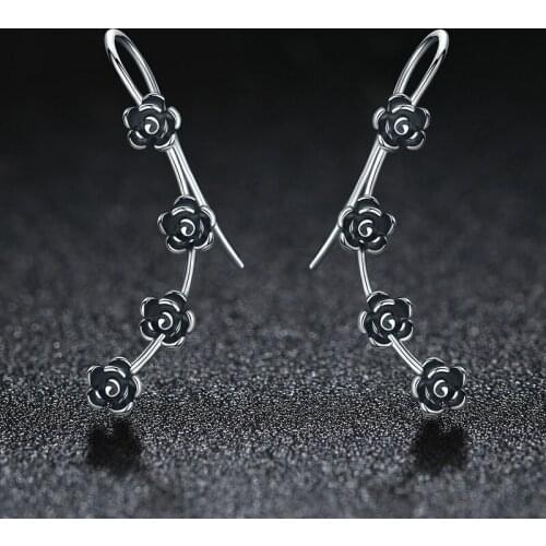 925 Sterling Silver Earrings Women Dazzling Daisy Flowers Long Drop Earrings Female Unique Tibetan Silver 925 Earrings for Women
