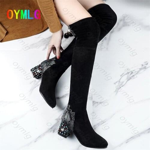 Elastic boots womens mid-heel over the knee boots 2011 autumn and winter new style thick-heeled rhinestone boots high boots