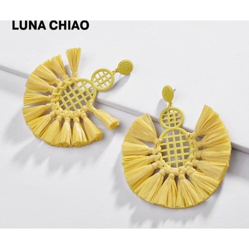 LUNA CHIAO Fashion Jewelry 2020 Spring Summer Big Pineapple Earring Raffia Statement Earrings for Women
