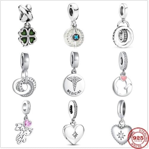 Hot Sale 100%925 Sterling Silver Four Leaf Clover Dangle Charm Beads Fit Original Pandora charms Bracelet For Women DIY Jewelry