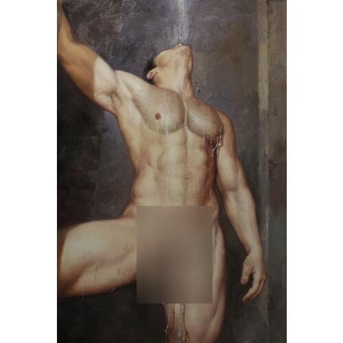 100%hand-painted oil painting Fine art nude male canvas transfer bathing men 24"x36"