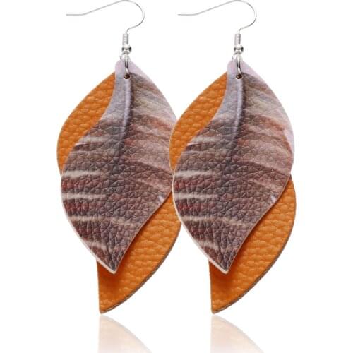 2 Layers Leaves Feather Dangle Drop Earrings for Women Feather Drops Earrings Small Wholesale Supplier